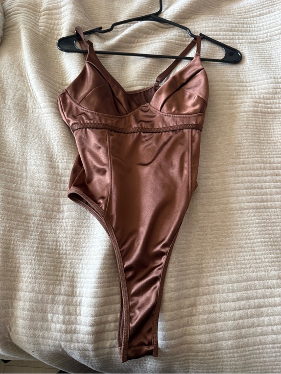 Other - Satin Brown V-Neck Bodysuit for Women